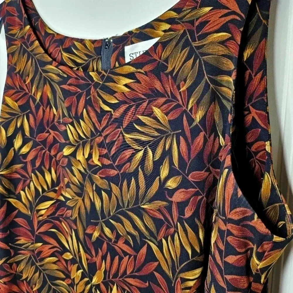 Studio I Dress Sleeveless Maxi 16W Autumn Leaf Print Sheath 54” Long Minimalist - Picture 3 of 7